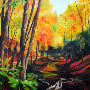 photo of autumn forest acrylic painting
