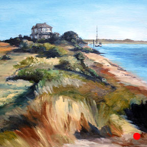 photo of house and boat oil painting