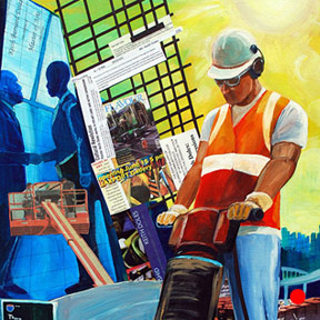 photo of construction worker mixed media painting