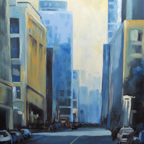 photo of skyscrapers painting