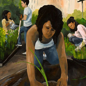 photo of young people planting a garden