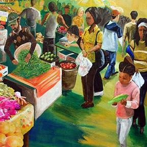 photo of people at farmers market painting