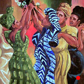 photo of African bridemaids painting
