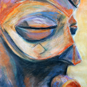 photo of African wooden mask pastel drawing
