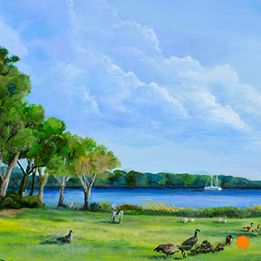photo of Ortega river and birds acrylic painting