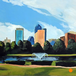 photo of downtown park acrylic painting