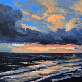 photo of sunrise over ocean painting