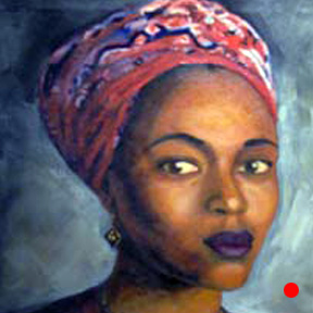 photo of woman in red head wrap oil painting